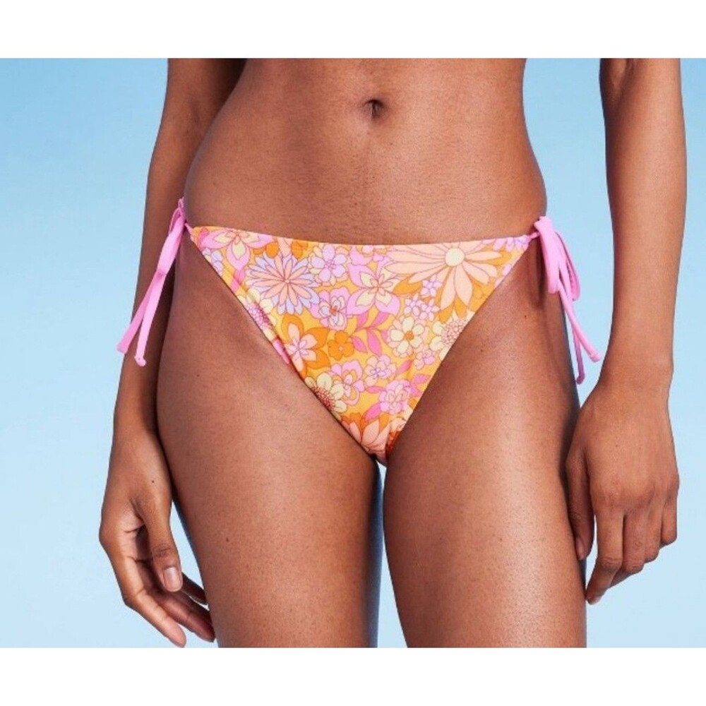 Women’s Wild Fable Side Tie Bikini Bottom Pink Floral Size L